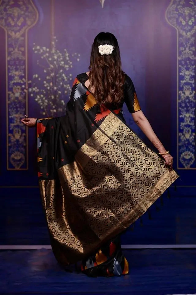 Black Zari Woven Border Soft Silk Saree